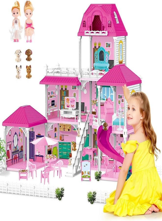 FUNLOT Dollhouse for Girls 3-Story 8 Rooms Huge Princess Girls Dream House Kit with 2 Dolls and Dollhouse Furnitures, DIY Play House for Girls Ages 3 4 5 6 7+ - Image 1